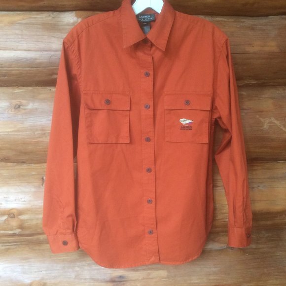 Lauren Ralph Lauren Dark Orange Fly Fishing Outdoor Button Down Shirt Size MP - Picture 1 of 5